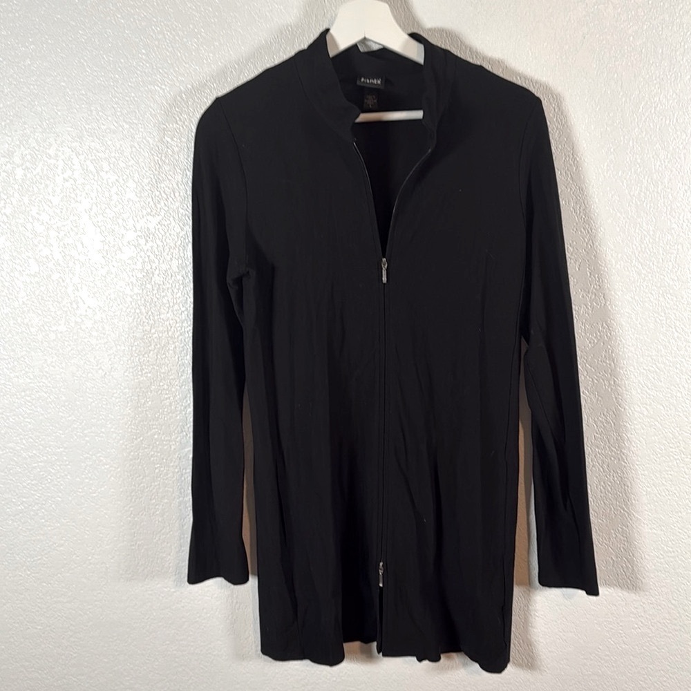 Eileen Fisher Black. 2-Way Zip Athleisure Top with Pockets Size Small